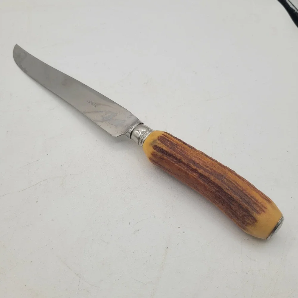 VTG DEXTER CARVING SET WITH STAG‎ STYLE HANDLES ~ Knife, Fork & Sharpening Steel